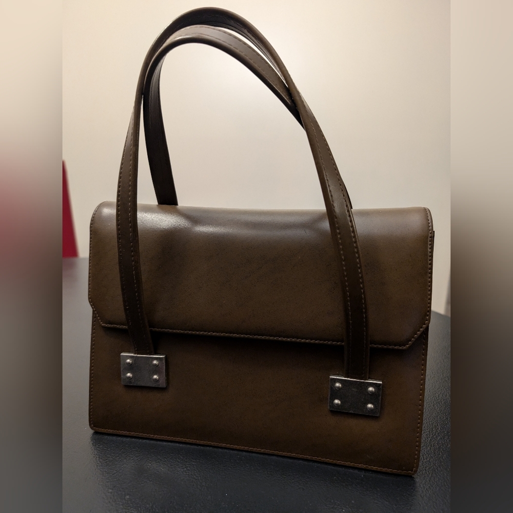 Vintage Brown Structured Accordion Handbag | Minimalist